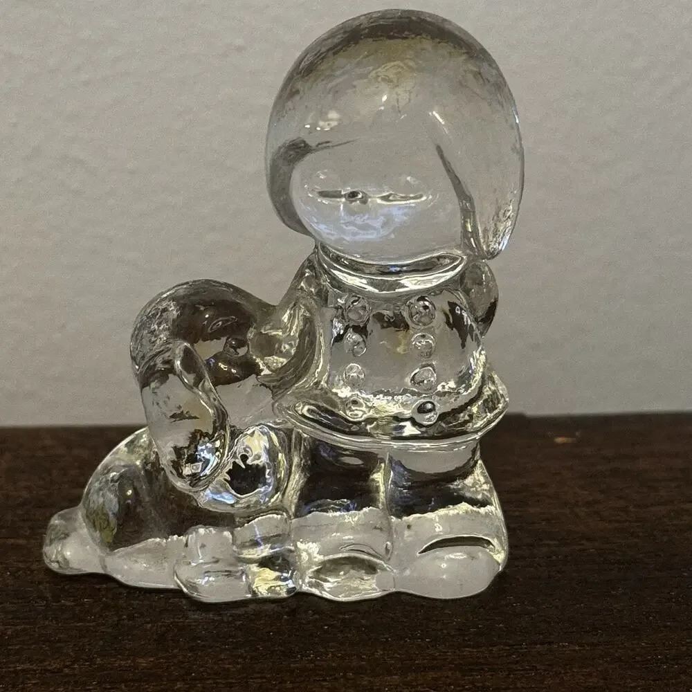Vintage Clear Glass Girl with Puppy Dog Figurine 2 1/2